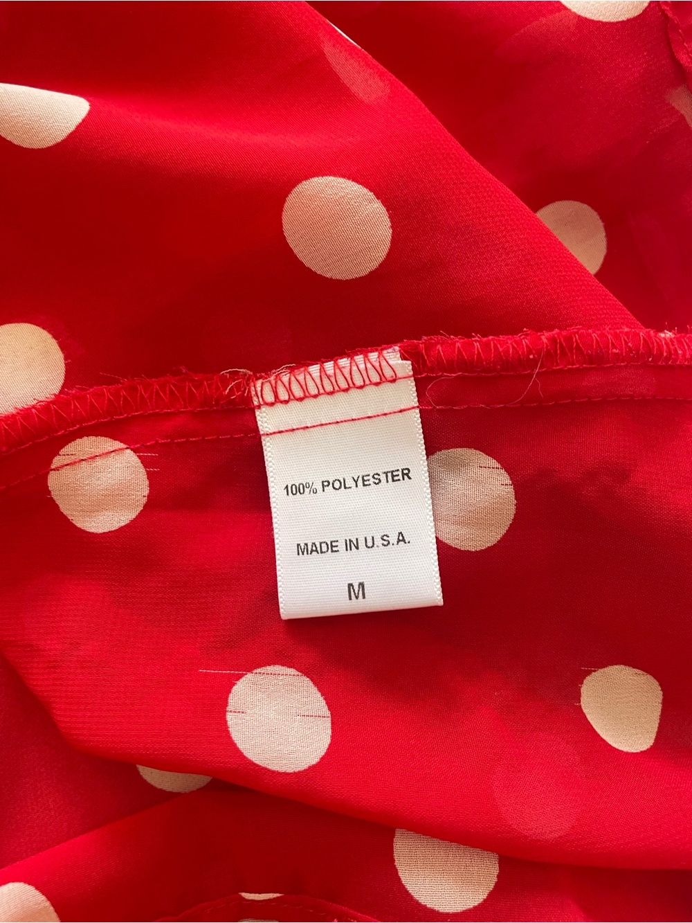 Bobeau Red Polka Dot Ruffle Blouse Medium Sheer Tie Neck Top USA - Picture 7 of 10